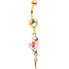Load image into Gallery viewer, Clear Gem Gold Tone Dangle Flamingo Legs Dangle Belly Ring