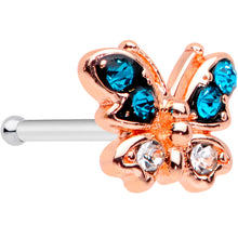 Load image into Gallery viewer, 20G 1/4 Clear Aqua Gem Rose Gold Tone Glam Butterfly Nose Bone
