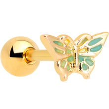 将图片加载到图库查看器,16G 1/4 Gold Tone Green Inlay Butterfly Cartilage Tragus Earring