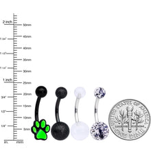 Load image into Gallery viewer, Black Clear Glitter Glow UV Glow Paw Belly Ring Set of 4