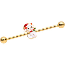 Load image into Gallery viewer, 14G Gold Tone Cat Santa Hat Christmas Industrial Barbell 38mm