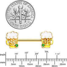 Load image into Gallery viewer, 14G 9/16 Gold Tone Beer Mug St Patricks Day Nipple Ring Set