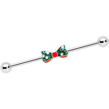 Load image into Gallery viewer, 14G Green Red White Bow Christmas Industrial Barbell 38mm