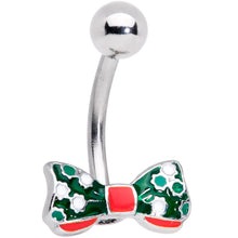 Load image into Gallery viewer, Green Red White Bow Christmas Belly Ring