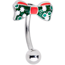 Load image into Gallery viewer, Green Red White Bow Christmas Belly Ring