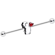 Load image into Gallery viewer, 14G Red Gem Penguin Heart Valentines Day Industrial Barbell 38mm