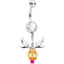 将图片加载到图库查看器,Aurora Red Gem Reindeer Christmas Dangle Belly Ring