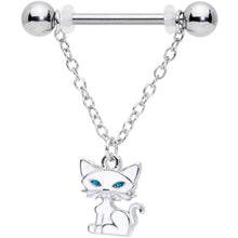 Load image into Gallery viewer, 14G 9/16 Blue Eyed White Cat Dangle Barbell Nipple Ring Set