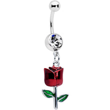 Load image into Gallery viewer, Clear Gem Red Rose Flower Valentines Dangle Belly Ring
