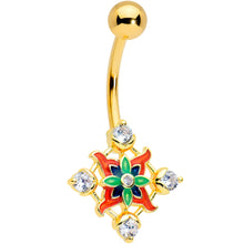 Load image into Gallery viewer, Clear CZ Gem Gold Tone Color Crest Belly Ring