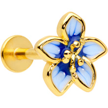 Load image into Gallery viewer, 16G 5/16 Gold Tone White Blue Flower Labret Monroe Tragus