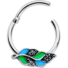 将图片加载到图库查看器,16G 3/8 Filigree Blue Green Leaves Hinged Segment Ring