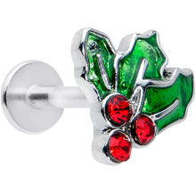 Load image into Gallery viewer, 16G 1/4 Red Gem Holly Berry Christmas Holiday Labret Tragus