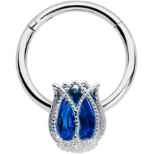将图片加载到图库查看器,16G 3/8 Blue Gem Petals Tulip Flower Hinged Segment Ring