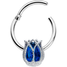 将图片加载到图库查看器,16G 3/8 Blue Gem Petals Tulip Flower Hinged Segment Ring