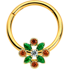Load image into Gallery viewer, 16G 3/8 Red Gem Gold Tone Crest Christmas Hinged Segment Ring