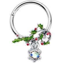 将图片加载到图库查看器,16G 3/8 Aurora CZ Candy Cane Holly Christmas Hinged Segment Ring