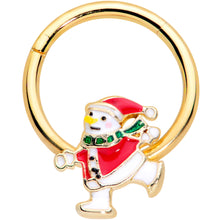 Load image into Gallery viewer, 16G 3/8 Gold Tone Skating Snowman Christmas Hinged Segment Ring