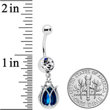 Load image into Gallery viewer, Clear Blue Gem Tulip Petal Flower Dangle Belly Ring