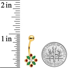 Load image into Gallery viewer, Clear Red Gem Gold Tone Crest Christmas Belly Ring