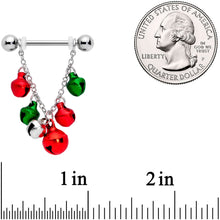将图片加载到图库查看器,14G 5/8 Red Green Bell Christmas Chain Dangle Nipple Ring Set