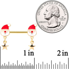 Load image into Gallery viewer, 14G 9/16 Gold Tone Santa Star Christmas Dangle Nipple Ring Set