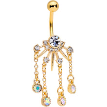 Load image into Gallery viewer, Clear CZ Gem Gold Tone Elegant Crest Dangle Belly Ring