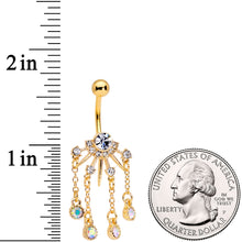 Load image into Gallery viewer, Clear CZ Gem Gold Tone Elegant Crest Dangle Belly Ring