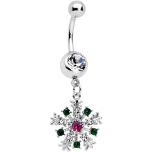 将图片加载到图库查看器,Clear Pink Green Gem Snowflake Holiday Dangle Belly Ring
