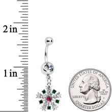 将图片加载到图库查看器,Clear Pink Green Gem Snowflake Holiday Dangle Belly Ring