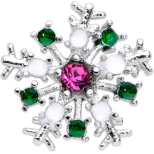 Load image into Gallery viewer, 16G 5/16 Clear Pink Green Gem Snowflake Labret Monroe Tragus