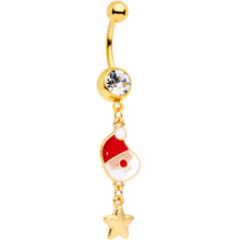 Load image into Gallery viewer, Clear Gem Gold Tone Santa Christmas Tree Dangle Belly Ring Set of 2