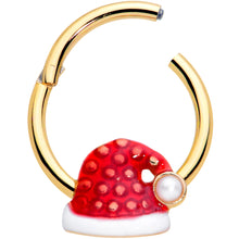 将图片加载到图库查看器,16G 3/8 Gold Tone Red Santa Hat Christmas Hinged Segment Ring