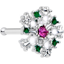 将图片加载到图库查看器,20G 1/4 Clear Pink Green Gem Snowflake Nose Bone