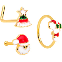 将图片加载到图库查看器,20G 5/16 Gold Hue Santa Christmas Nose Hoop Bone L Shape Set of 3
