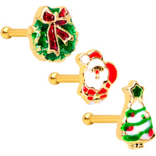 Load image into Gallery viewer, 20G 1/4 Gold Tone Santa Tree Wreath Christmas Nose Bone Set of 3