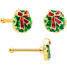 Load image into Gallery viewer, 20G 1/4 Gold Tone Santa Tree Wreath Christmas Nose Bone Set of 3
