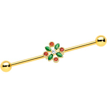 Load image into Gallery viewer, 14G Red Gem Gold Tone Crest Christmas Industrial Barbell 38mm