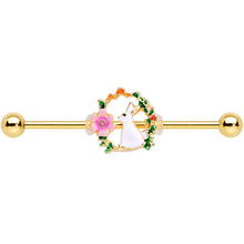 Load image into Gallery viewer, 14G Clear Gem Gold Tone Bunny Flower Industrial Barbell 38mm
