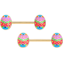 将图片加载到图库查看器,14G 9/16 Gold Tone Painted Easter Egg Barbell Nipple Ring Set