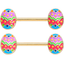 将图片加载到图库查看器,14G 9/16 Gold Tone Painted Easter Egg Barbell Nipple Ring Set