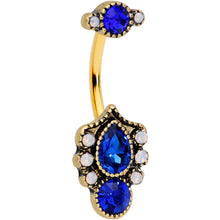 Load image into Gallery viewer, Clear Blue Gem Gold Tone Heirloom Oval Belly Ring