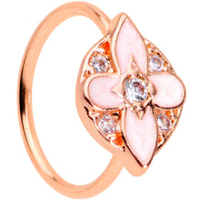 Load image into Gallery viewer, 20G 5/16 Clear Gem Rose Gold Tone Pink Cross Nose Hoop