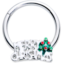 Load image into Gallery viewer, 16G 3/8 Green Red Gem White Merry Christmas Hinged Segment Ring