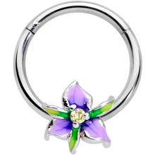 将图片加载到图库查看器,16G 3/8 Clear Gem Purple Iris Flower Hinged Segment Ring