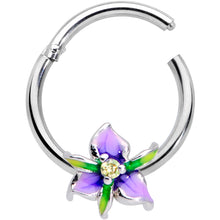 将图片加载到图库查看器,16G 3/8 Clear Gem Purple Iris Flower Hinged Segment Ring