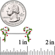 Load image into Gallery viewer, 14G 5/8 Pink CZ Gem Candy Cane Holly Christmas Nipple Ring Set