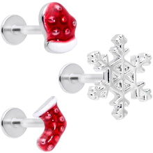 Load image into Gallery viewer, 16G 5/16 Snowflake Mitten Stocking Christmas Labret Set of 3