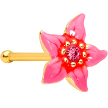 Load image into Gallery viewer, 20G 1/4 Pink Gem Gold Tone Exotic Flower Nose Bone