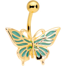 将图片加载到图库查看器,Gold Tone Green Inlay Butterfly Belly Ring